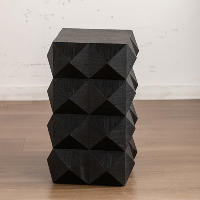 23.73" High Black Side Table With Retro Element, Design, Crafted From And Fir Wood Flair, Ornament, Composed Of