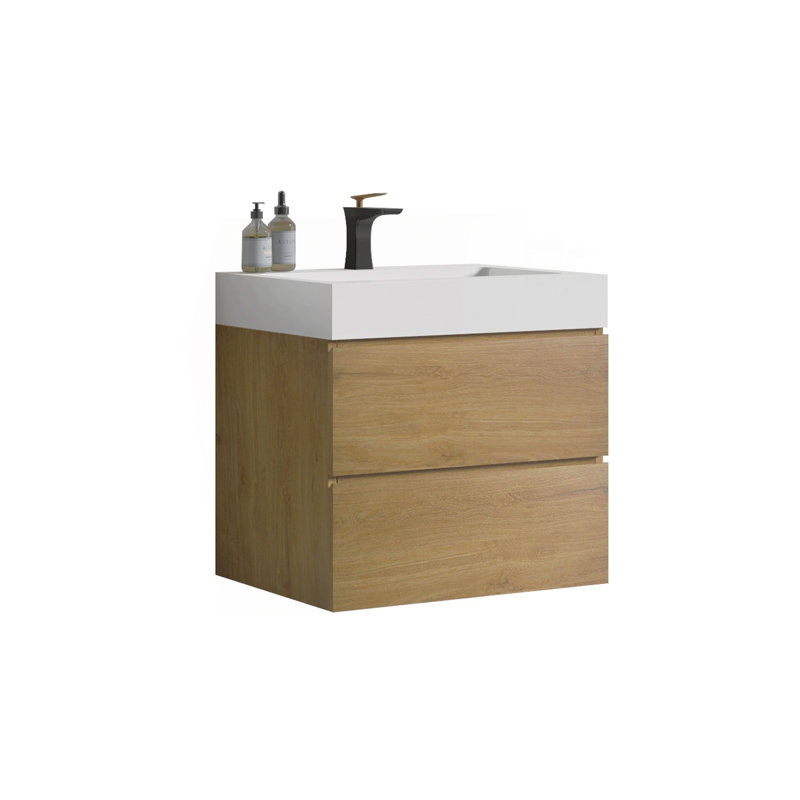 Meuble-lavabo mural en chêne naturel avec lavabo 24 po Alice pour salle de bain moderne pré-assemblé, Chêne naturel, 24"