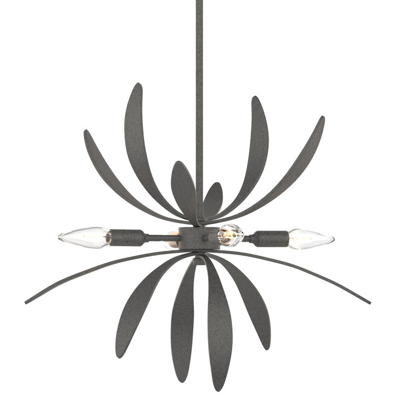 Lustre spoutnik 4 lumières Dahlia, Fer naturel