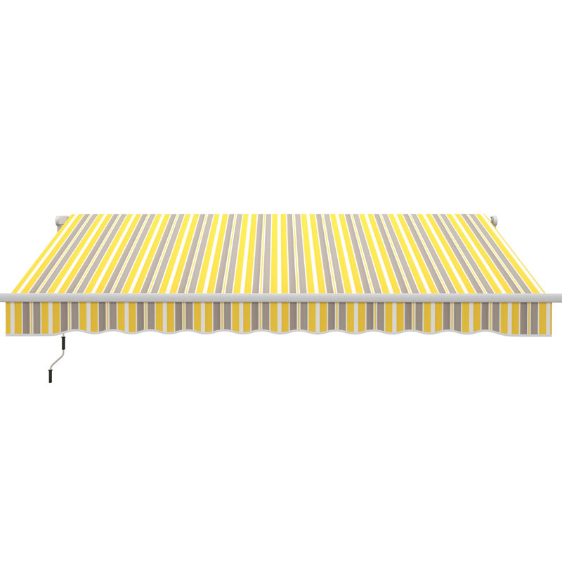 Auvent de balcon rétractable 12 pi x 10 pi. Manivelle manuelle. 280 g / m² et eau - tissu. Cadre en aluminium. Terrasse, patio, cour. Abat-jour de patio jaune et gris avec manivelle. Cadre pour balcon, jaune