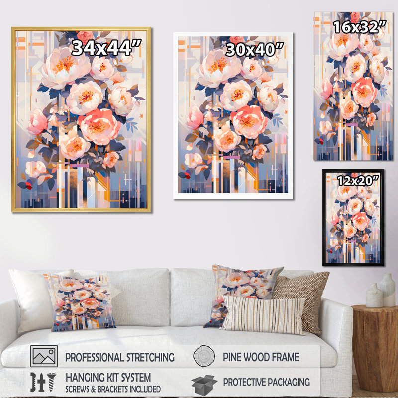 Rose Serenade Of Pivoines I sur toile, Cadre photo noir, H 20 po x l 12 po x P 1 po