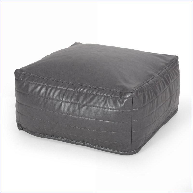Ottoman, Versatile Faux Leather Pouf - 24x24x12 Floor Cushion | Slate Gray | Faux Leather, Gray