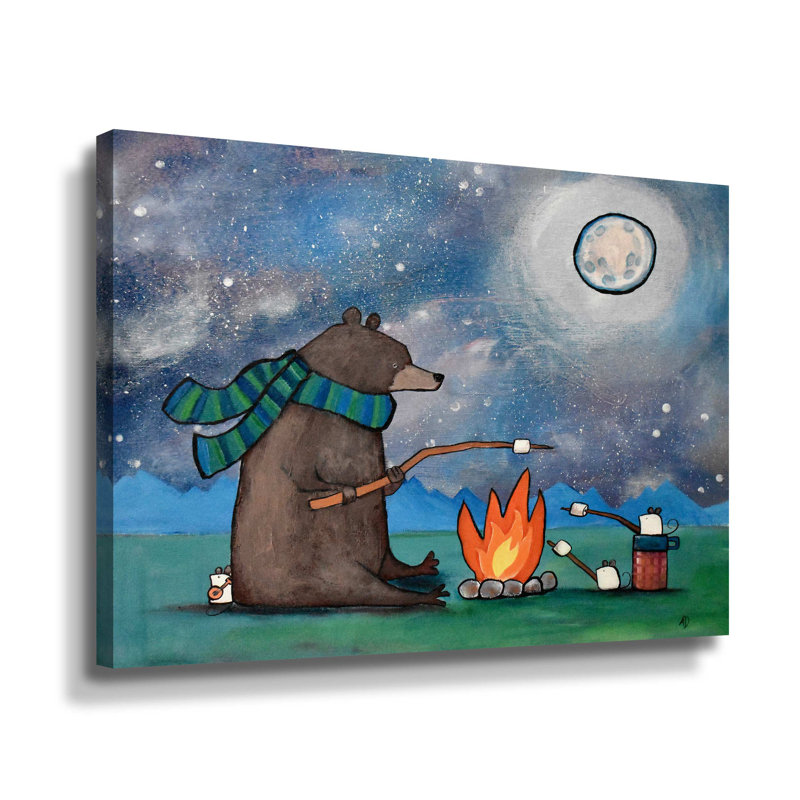 «Camping Bear Mouse» par Andrea Doss - Peinture sur toile, H 8 po x l 10 po x P 2 po, Toile tendue