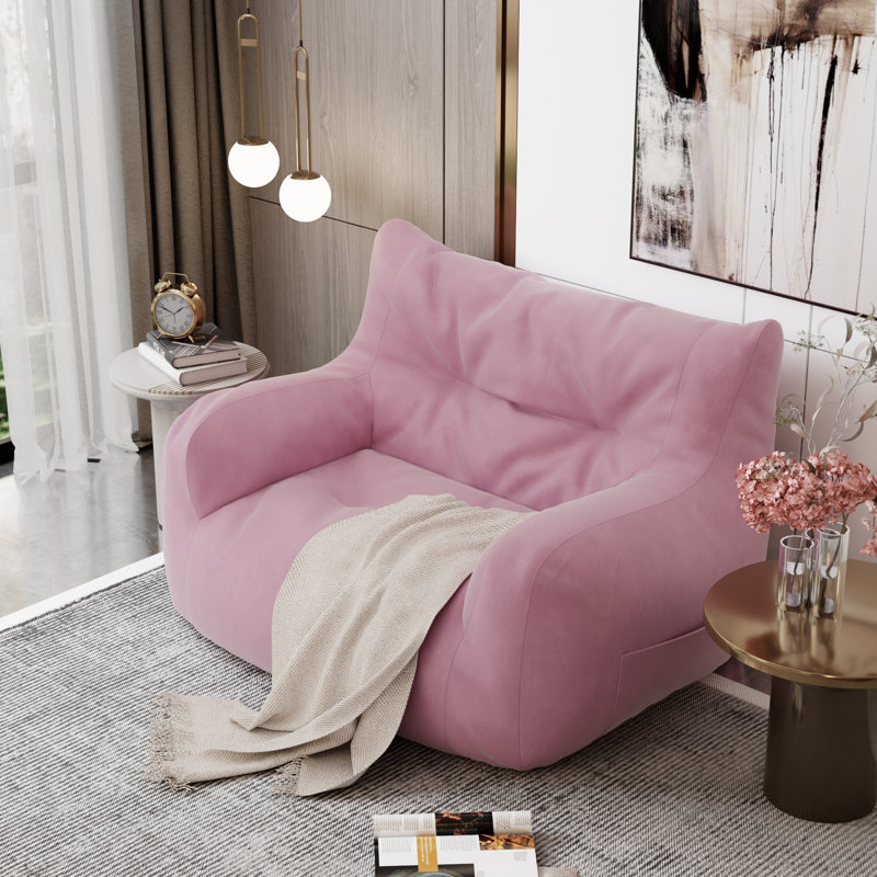 Double Bean Bag Chair, Pink Velvet