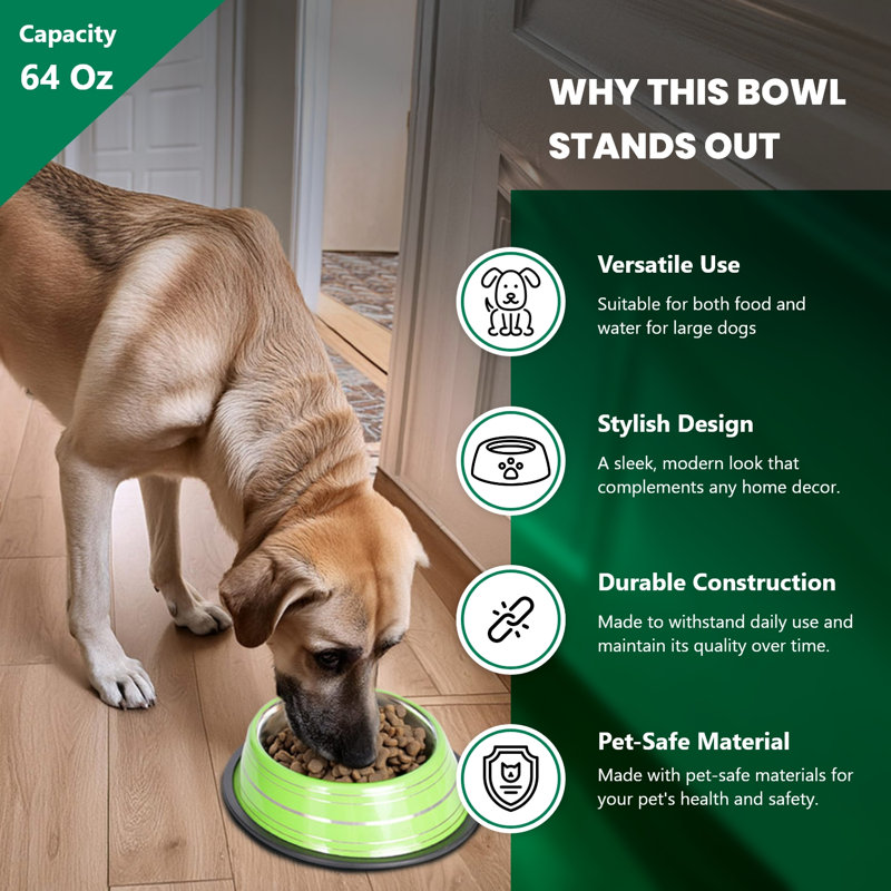 Bol anti-dérapant pour animaux, Vert, Grand (8 tasses / 64 oz liquide)