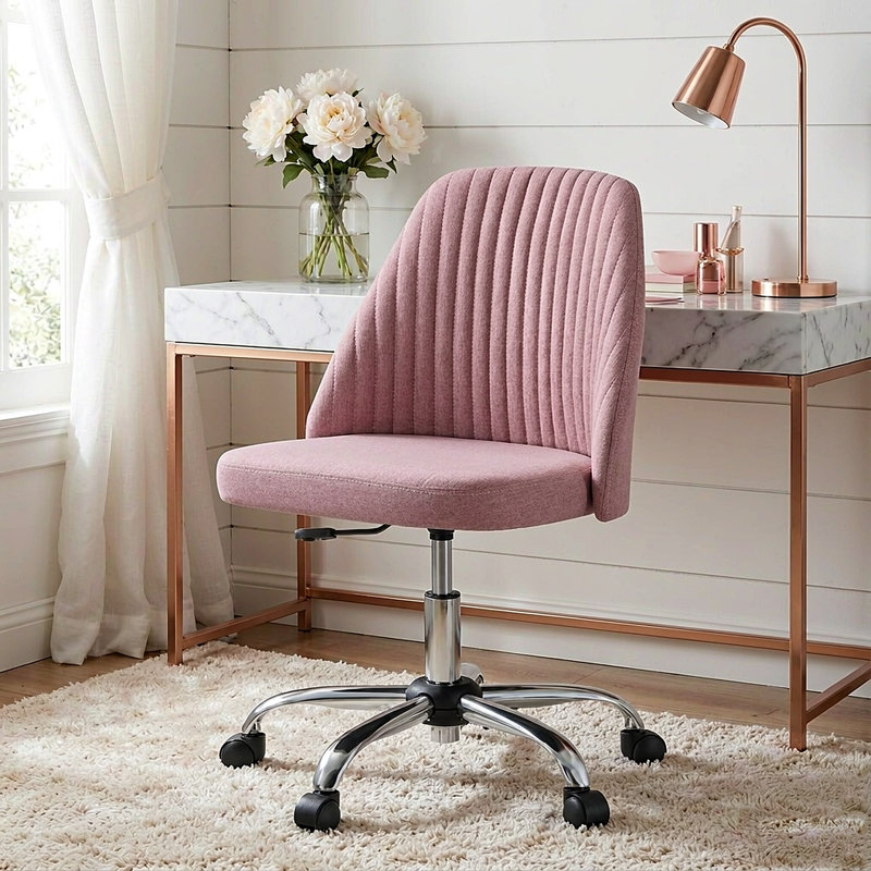 Chaise de bureau pivotante moderne sans accoudoirs en tissu, chaise de travail à hauteur réglable avec roulettes pour petits espaces