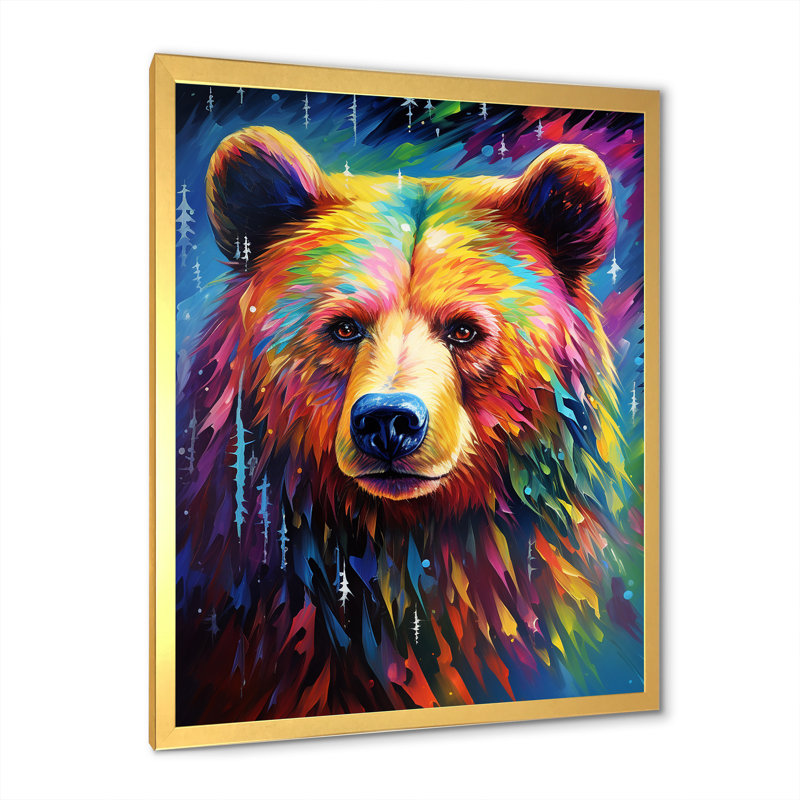 «Colorful Poppart Bear Majesty», reproduction sur toile, H 44 po x l 34 po x P 1,5 po, Cadre doré simple