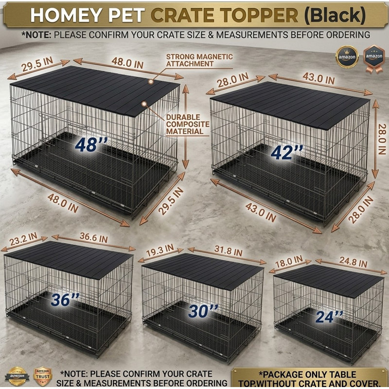Plateau magnétique pour cage de 122 cm (48 po) – Table de rangement décorative pour chenils, noir (plateau seulement)