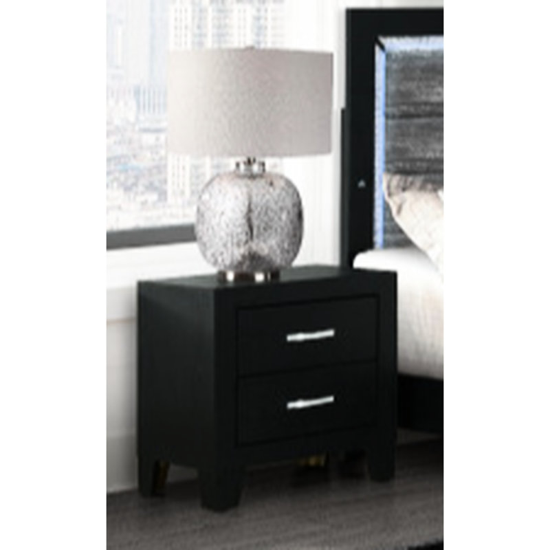 Table de chevet moderne avec décoration noire, 2, bois massif et 2 tiroirs