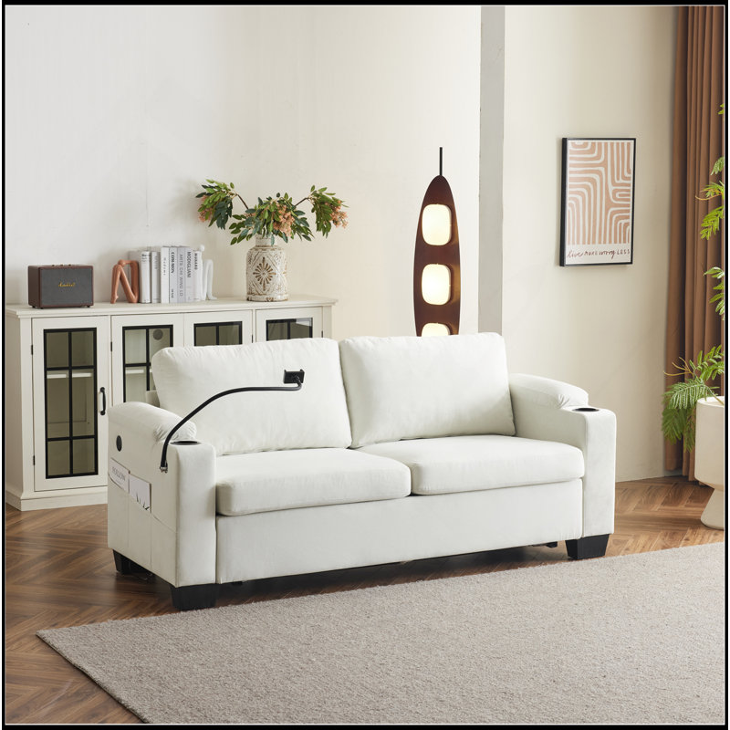 Canapé-lit escamotable, matériau en chenille, grand canapé-lit escamotable, avec charge USB, support pour téléphone portable, canapé à mémoire, coussins amovibles et lavables, convient au salon, à la chambre à coucher, à l’appartement