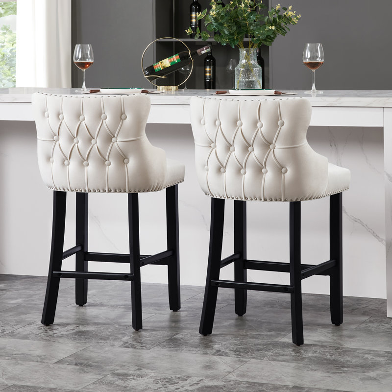 Tabourets de bar rembourrés en velours Lendell, Beige