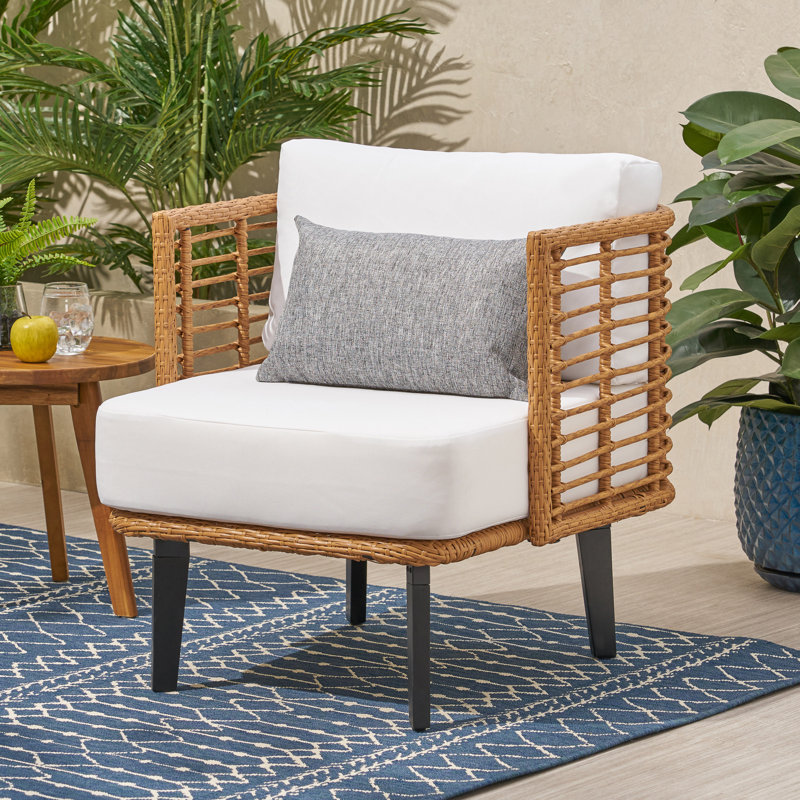  Chaise longue en rotin moderne avec structure tissée, coussin et coussin, siège d'appoint Boho