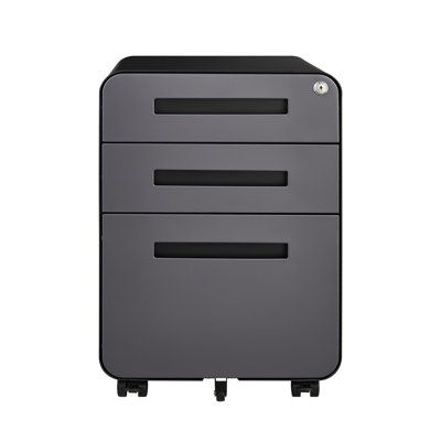 Modern 3 - Drawer Filing Cabinet, Mobile With 5 Wheels (2 Locking), Dark Grey Metal Construction, Lockable Drawers, Removable Pencil Tray, Hanging Bar For A4/Letter/Legal Files, Fits Under Desk, Can