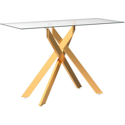 Modern Cross-Leg Console Table with 8mm Tempered Glass - Gold Geometric Entryway Table for Living Room & Bedroom, 45”Lx18”Wx30”H (Luxury Gold Finish)