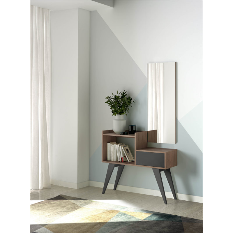 90cm Console Table, Walnut, Jet Black