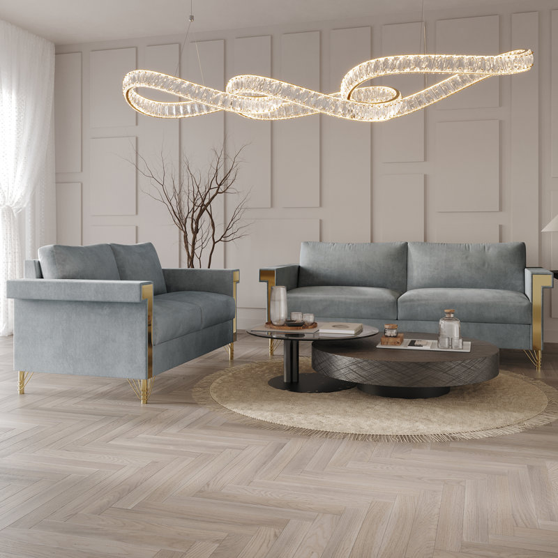 Ensemble de salon en velours 2 pièces Snaresbrook, Velours gris