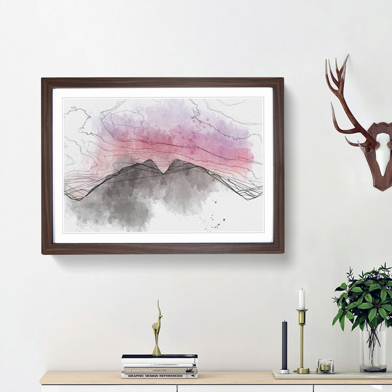 Mountain Mirror in Abstract - Framed Print, 62cm H x 87cm W x 2cm D, Walnut Framed