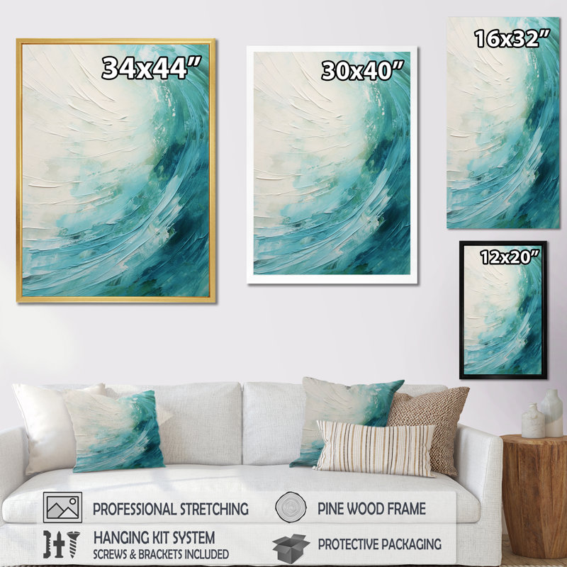 Coleigh " Teal Twisting Tranquility Spiral ", 32" H x 16" W x 1" D, Black Picture Framed Canvas