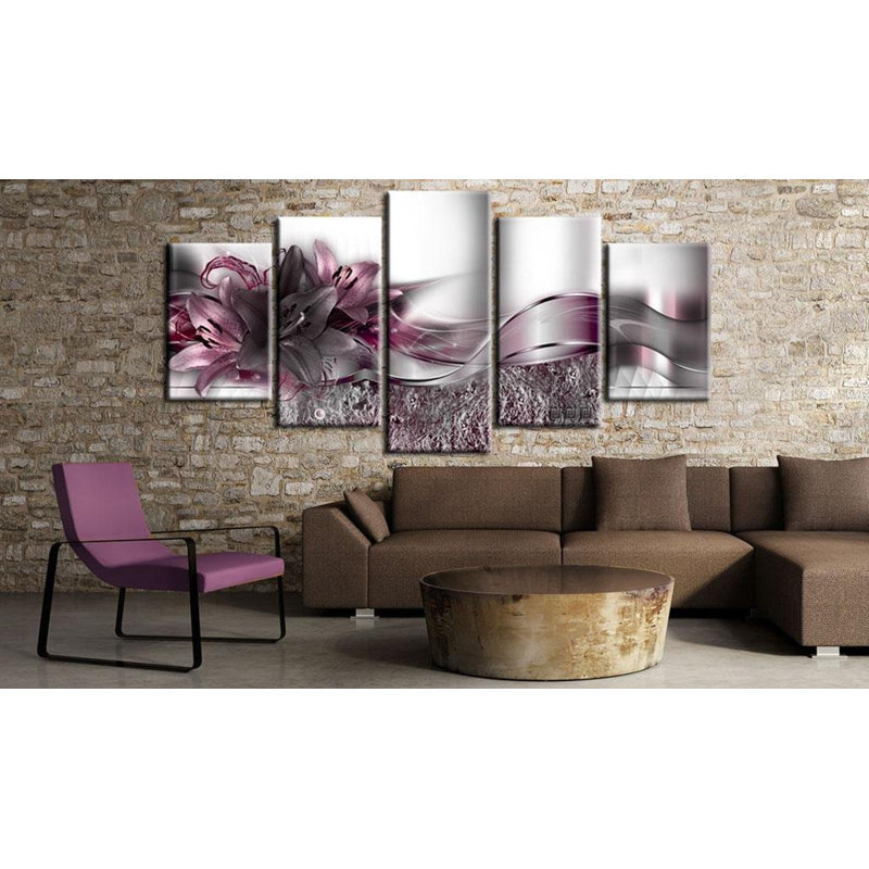 Écharpe mauve sur toile, 5 pièces, H 40 po x l 80 po x P 0,7 po