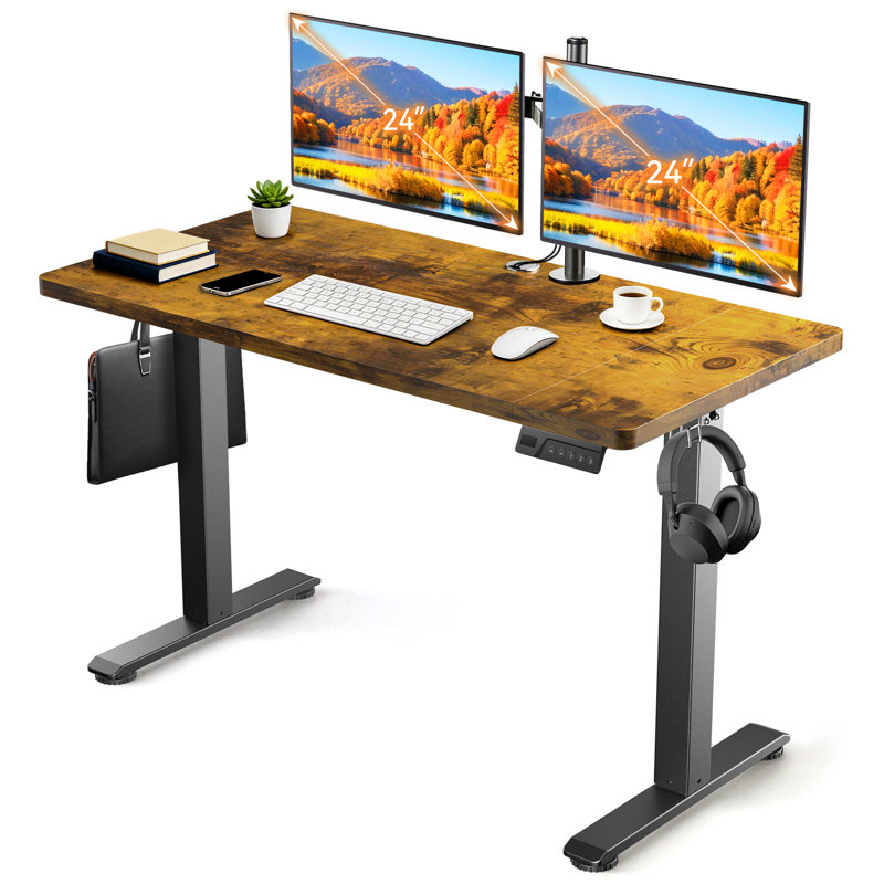 Standing Desk, Adjustable Height Electric   Standing Desk With Memory Controller, Multi-Practical Ergonomic Sit Stand Desk with Cable Management & Sturdy Load-Bearing, Home Office Computer Desk for Work/Study/Gaming (Brown) 