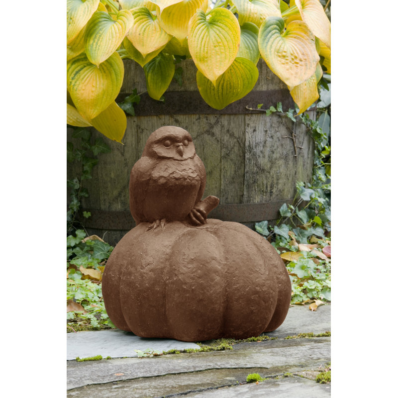 Statue hibou sur citrouille, Pierre brune