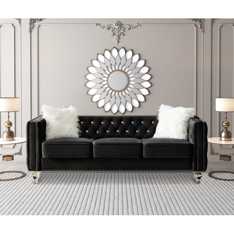Egidia 83.07'' Velvet Sofa, Black Velvet