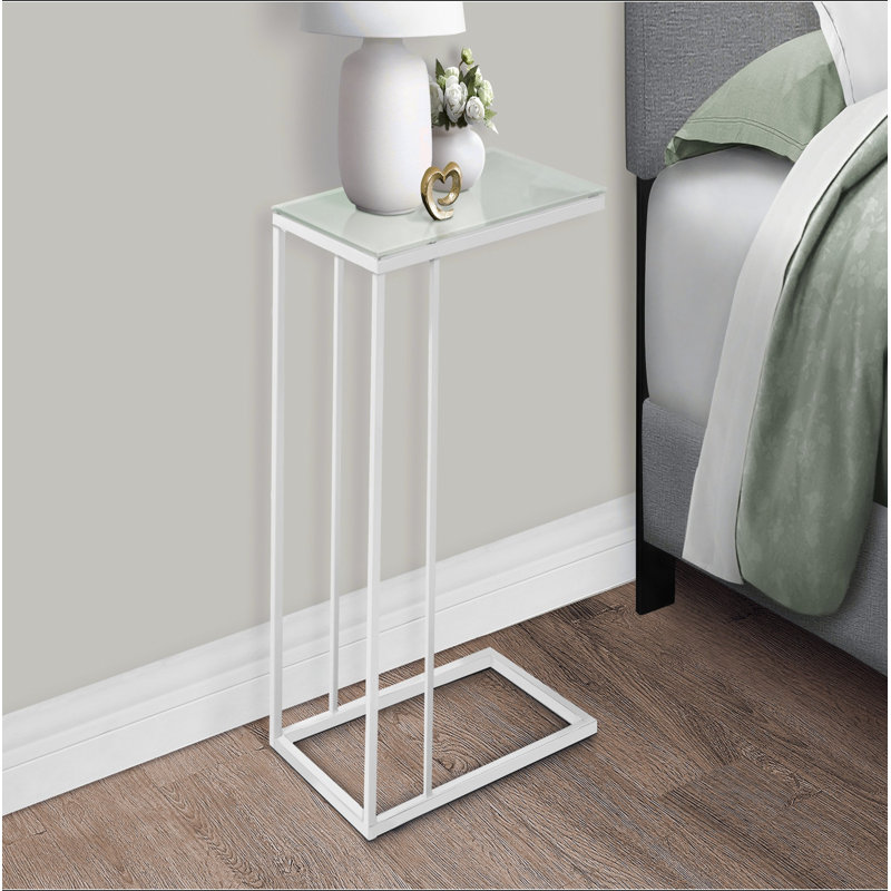 Table d'appoint, en forme de C, bout, côté, collation, salon, chambre à coucher, verre trempé, métal, contemporain, moderne