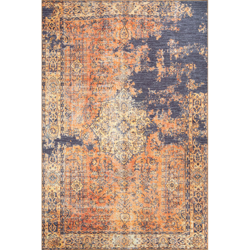 Tapis décoratif jaune à motif tissé rétro, Rectangle 3 pi 10 po x 5 pi 3 po