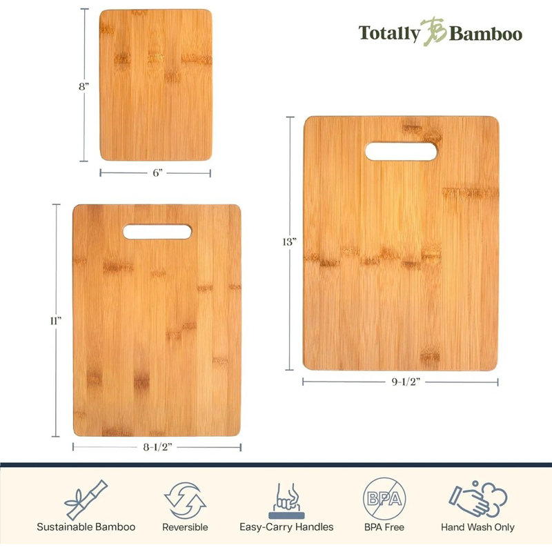 Ensemble de planches à découper en bambou 3 pièces - Planches à découper en bois pour la cuisine - Idéal pour couper et servir - Grand, moyen et petit format pour la préparation des aliments