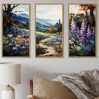 Blue Bonnets Mountain Landscape - Ensemble de décorations murales fleurs