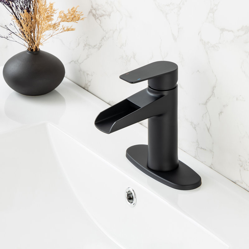 Single Hole Bathroom Faucet with Drain Assembly, Matte Black