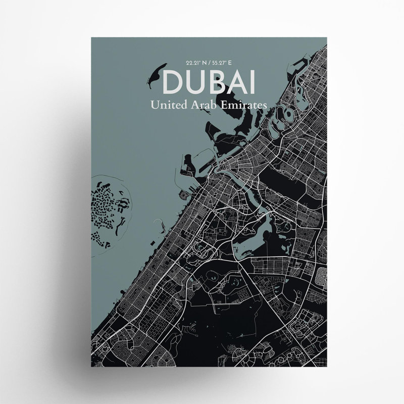Dubai City Map In Midnight - No Frame Print, 27.6cm H x 19.7cm W x 0.05cm D