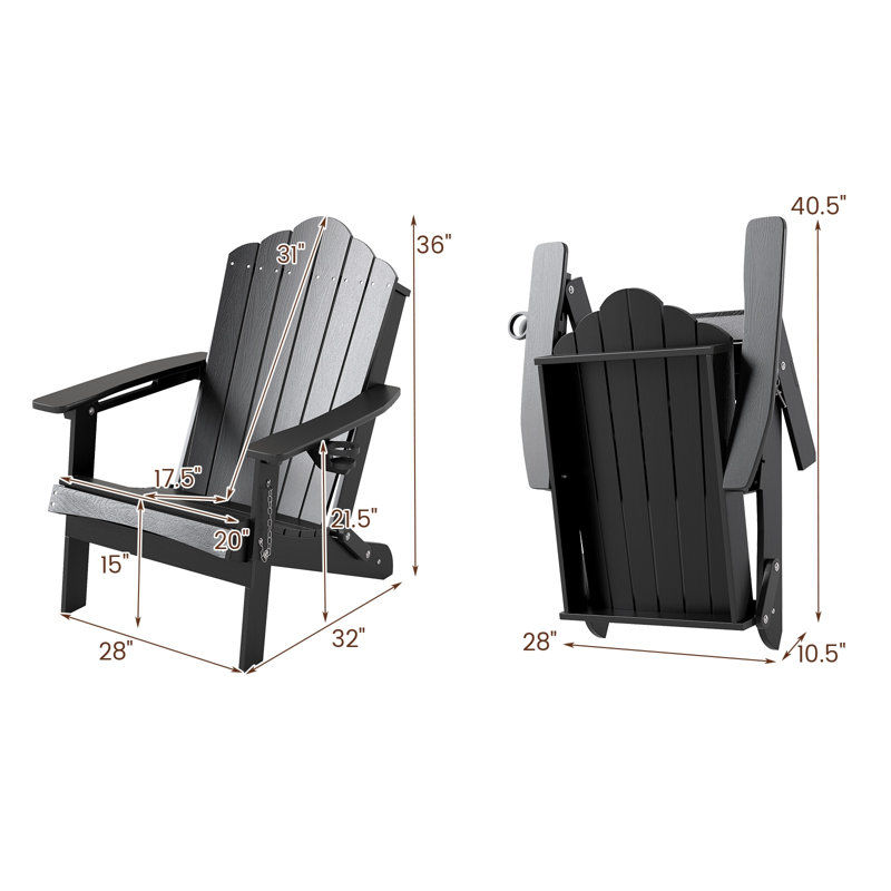 Foldable Outdoor Adirondack Chair, Black