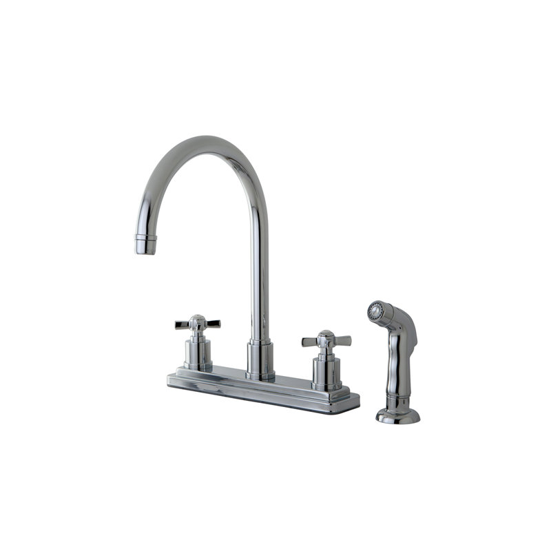 Kingston Brass Millennium Two-Handle 4-Hole 8" Centerset Kitchen Faucet with Side Sprayer, Polished Chrome