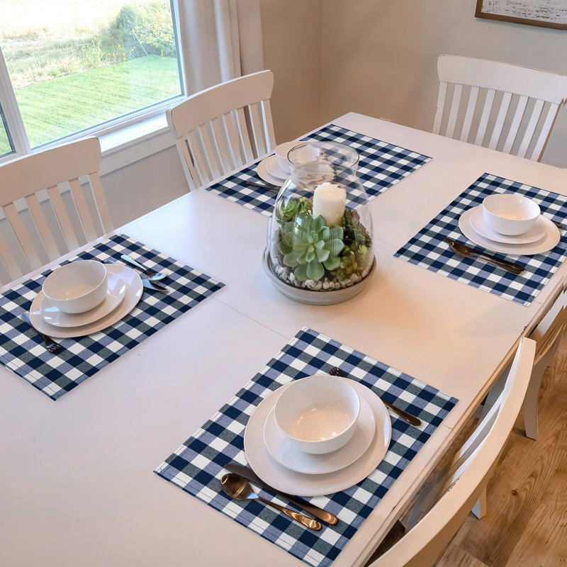 Gracie Oaks: accessoires de cuisine moderne Buffalo, napperon 18 po x 12 po, taupe, Bleu marine