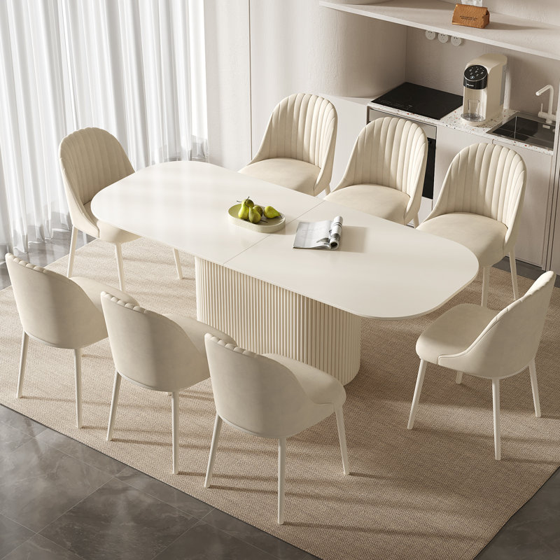 Ensemble de table de salle à manger 86,61 "ovale blanc crème avec 8 chaises pour la cuisine, le bar et le salon