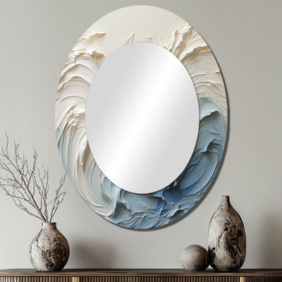 White And Blue Wave Papercut Style - White Oval Wall Mirror Decor