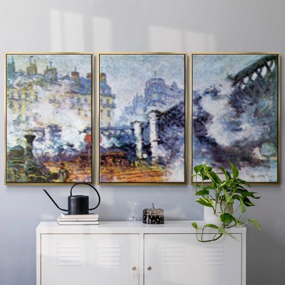 «The Europe Bridge Saint Lazare Station in Paris» par Claude Monet, reproduction sur toile flottante 3 pièces