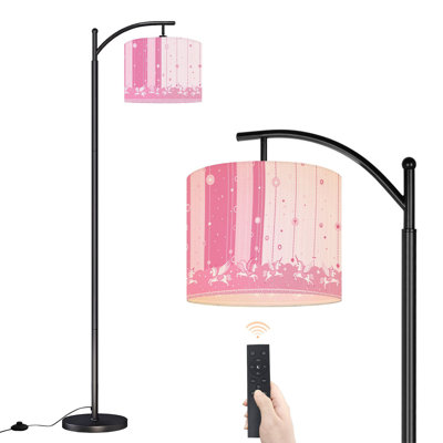 Arc Floor Lamp Pink Wings Magical Stars Bubbles Floor Lamps with Remote LED Lights Adjustable Lamp Shades Tall Standing Lamps for Reading Office Living Room