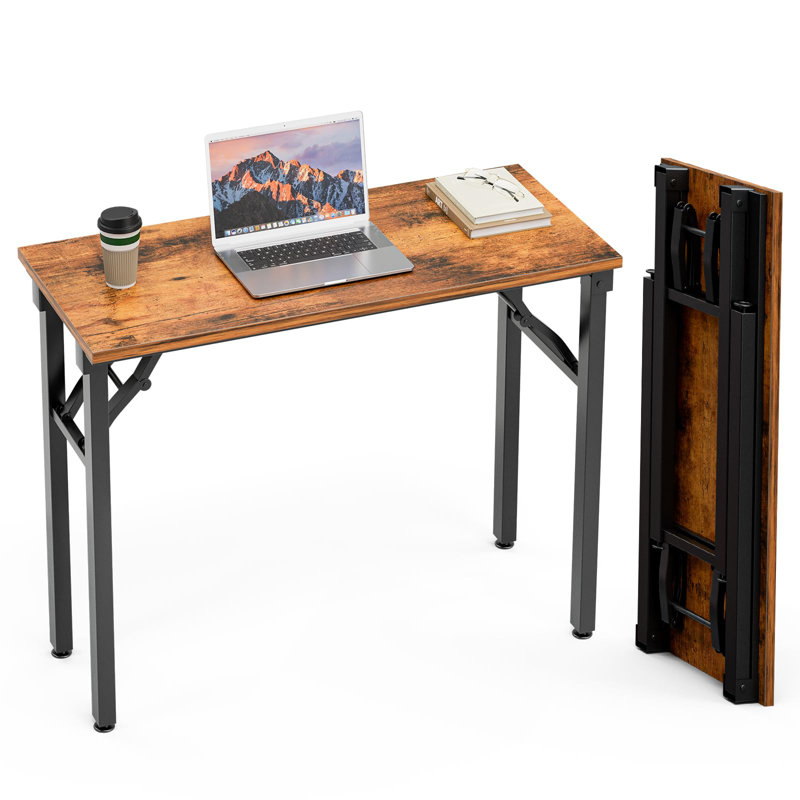Small Computer Desk Folding Table - 35.8" Foldable Office Desk, No Assembly, Perfect For Small Spaces In Bedroom, Dorm, Or Apartment, Portable Mini Desk Or Study Table With Compact Design, Brown