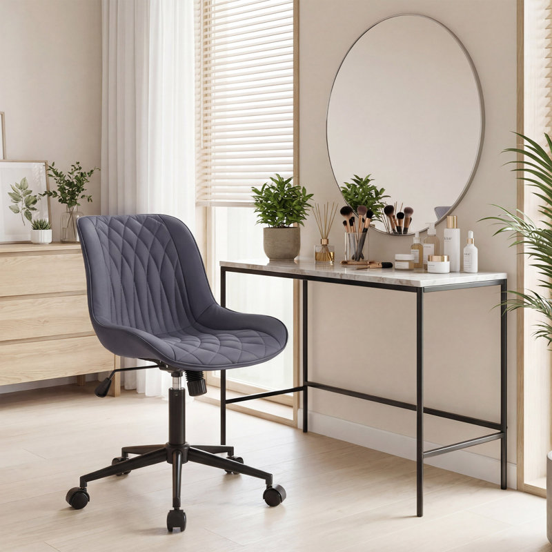 Armless Swivel Office Chair Faux Leather Upholstered Waterproof Desk Chair Ergonomic Adjustable Computer Chair, Gray Purple