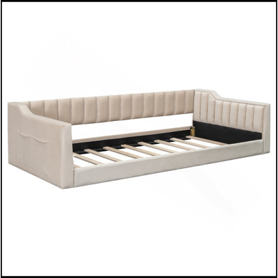 Twin Size Upholstery Daybed And Side Storage Pocket,Beige