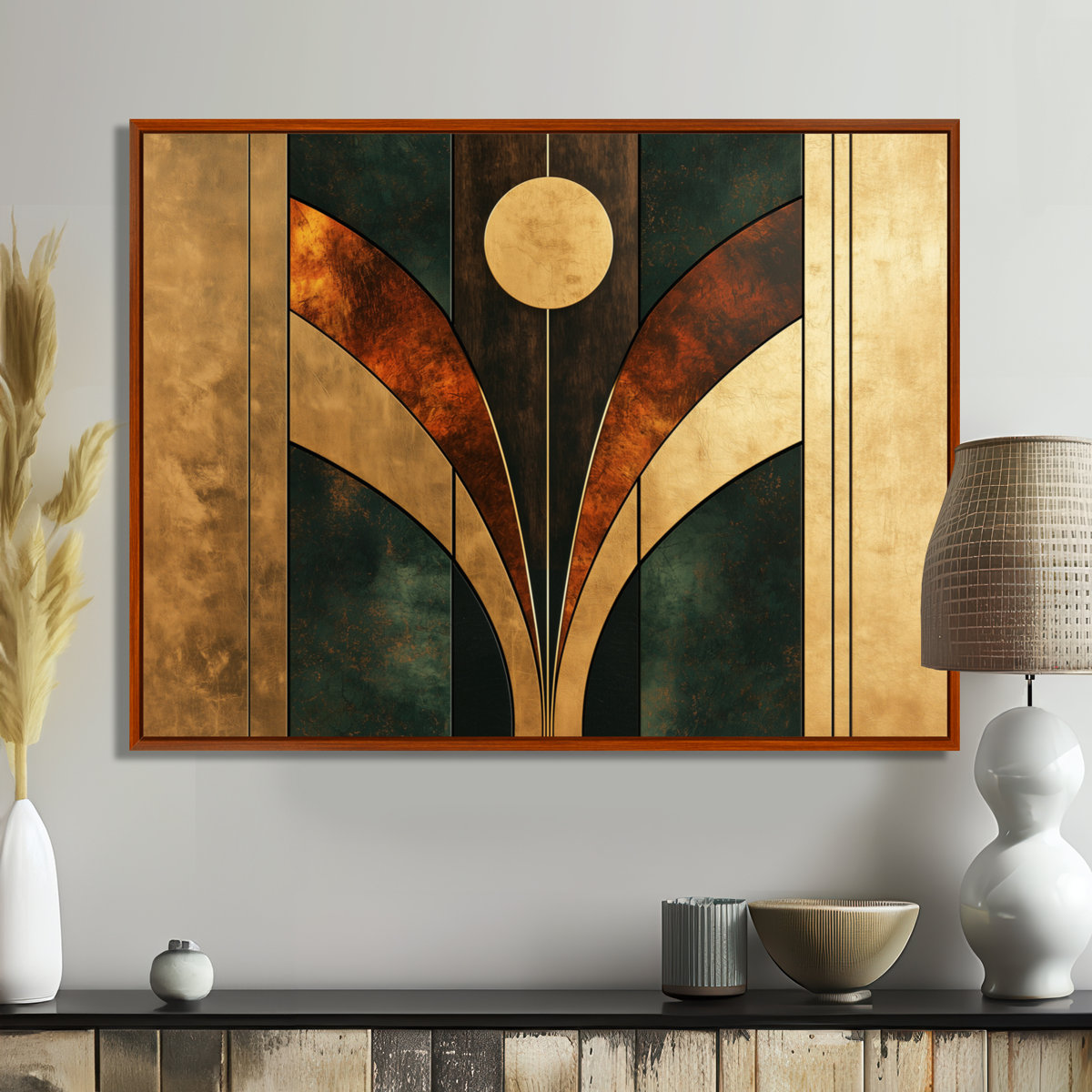 Geometric Walnut Essential Forms V - Abstract Art Deco Wall Art
