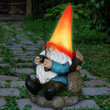 Gnomes Decoration for Yard Outdoor Garden Decor 9.7 Inch Tall Fishing Gnome  Statue for Koi Pond, Waterfalls or Poolside Ornaments, Fisher Guy Outdoor