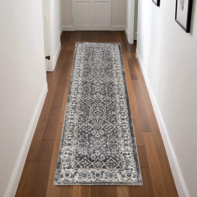 Tapis de couloir floral 8 pi gris