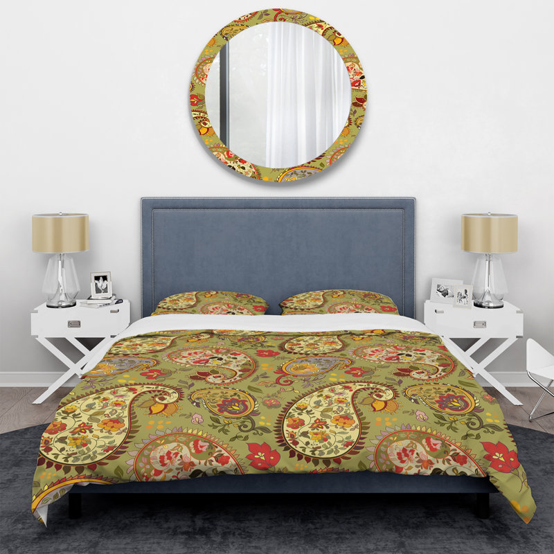 Cachemire vert floral - ensemble de housse de couette abstrait - microfibre de polyester