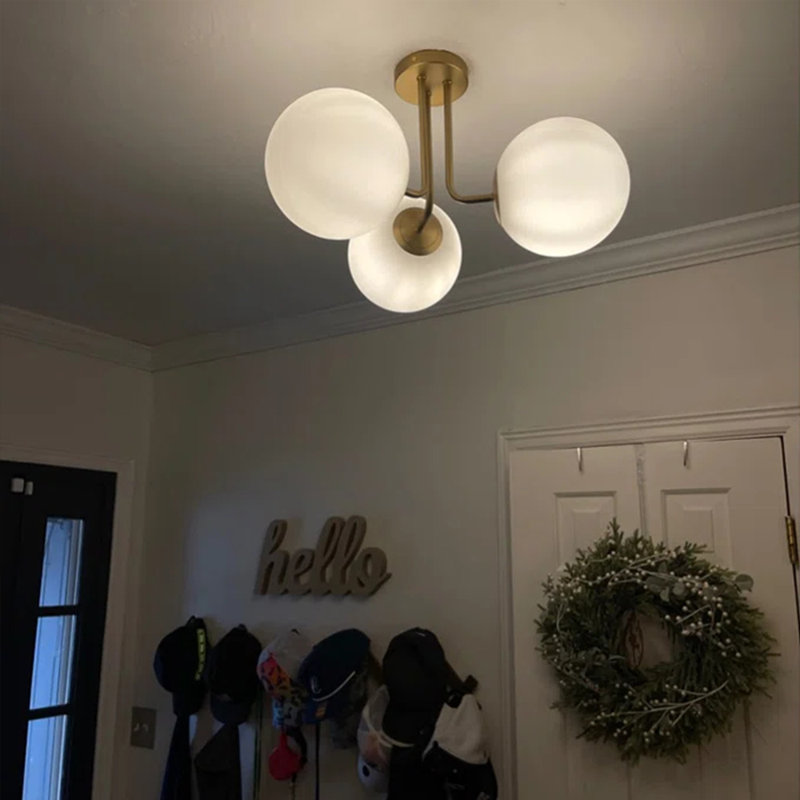 Broadus 3-Light 51cm Gold Globe Ceiling Light Frosted Glass Bubble Semi-Flush Mount
