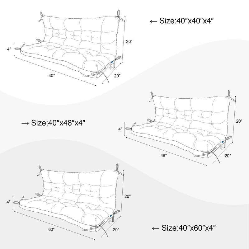 Waterproof Outdoor Bench Cushion Set With Backrest 60"X40"X4", Patio Seat Cushion For Lounger, Swing & Hammock, All-Weather High-Density Foam Outdoor Cushion For Garden Porch Poolside,Navy Blue