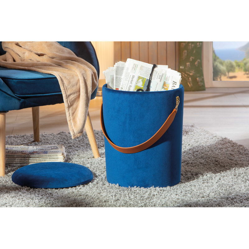 Shannan 35cm Wide Round No Pattern Ottoman with Storage, Blue