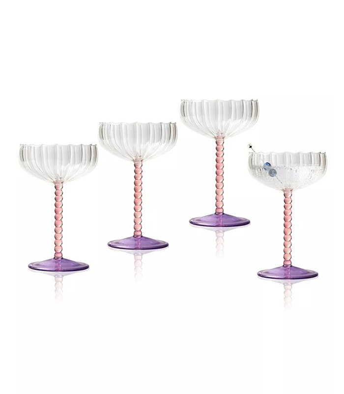 Ensemble de 4 verres coupés Mardi Gras